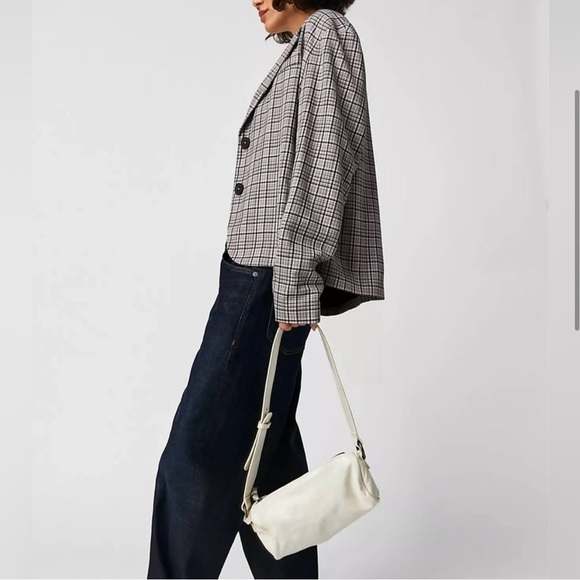 We the Free People Cali Plaid blazer M black grey pink Boxy Single Breasted - Picture 5 of 15